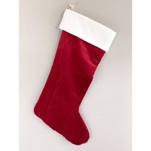 Pottery Barn Classic Velvet Christmas Holiday Stocking Red Ivory XL NEW
